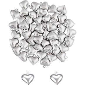 UNICRAFTALE About 100pcs Puffy Heart Charm Tiny Love Pendant Stainless Steel Charm Hypoallergenic Metal Charm 1.2mm Small Hole for DIY Jewelry Findings Making 11mm Wide