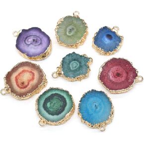 QSLLER Natural Agate Pendant,Natural Agate Slice Pendant Charms for DIY Jewelry Making Necklace Bracelet(5pcs Random Color)