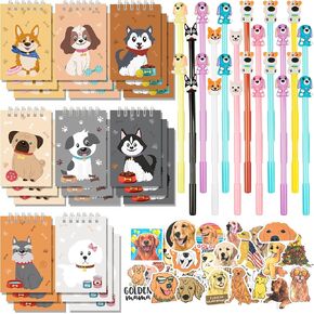 Dog Party Favors 148 Pcs Puppy Party Favors Bulk Dog Paw Mini Notebooks Pens Stickers Set for Dog Themed Birthday Party Supplies Classroom School Reward Gift Prizes Goodie Bags Stuffers
