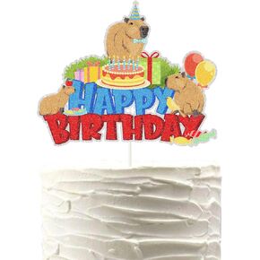 Capybara كعكة عيد ميلاد سعيد Topper ، حيوان كابيبارا عيد ميلاد ديكور كعكة ، كرتون لطيف Capybara حفلة الزخارف للأطفال