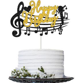Music Black Happy Birthday Cake Topper Music Themed Birthday Party Cake Decorations Music Note Cake Decor Party Supplies