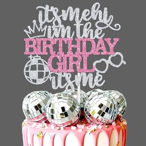 It's Me Hi I'm the Birthday Girl It's Me Cake Topper,Go Shawty It's Your Birthday, Disco Theme Happy Birthday Party Decorations Supplies for Her, Pink and Silver Glitter