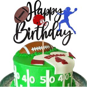 1 PCS Football Cake Topper Glitter Rugby Ball Happy Birthday Cake Topper Touchdown Sport Themed Cake Decoration for Bowl Party Decor Game Day Kids Birthday Party Decorations Supplies