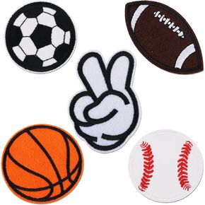 5pcs Sports Ball Logo Embroidery Patches, Premium Non-Woven and Polyester Embroidered Sports Patches Iron On, Baseball Football Basketball Shape Soccer Applique Iron On for Hat Cloth Shoes and Bag
