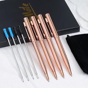 WEMATE 4Pcs Slim Retractable Ballpoint Pens, Extra 4Pcs Ink Refills in Black & Blue, Metal Pen 1.0mm Medium Point, Writing Pens with Gift Box for Office,Teachers and Wedding Grey Nice Pens