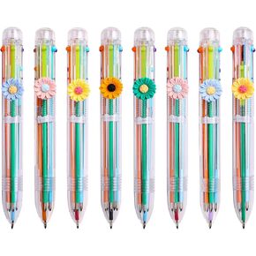 Multicolor Pens 0.5, 6-in-1 Daisy Flower Pens,Ballpoint Gift Clear Barrel Pens for Office School Supplies Students Planner Journaling,Assorted Ink, 8-Count