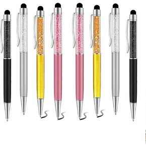 8 Pieces Crystal Pens Glitter Diamond Pens Pretty Journaling Pen Metal Slim Ballpoint Pens Screen Touch Stylus Funny Pen Nice Cute Pens for Women Coworkers Nurse Gift Office School Supplies, Black Ink