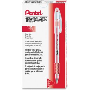 Pentel® R.S.V.P.® Ballpoint Pens, Fine Point, 0.7 mm, Clear Barrel, Red Ink, Pack Of 12