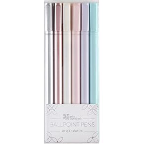 Erin Condren Ballpoint Pen Set 6 - Pack. Rich Black Ink with Smooth Finish and Ballpoint Pen Tip Perfect for Nearly All Surfaces. Perfect for Writing and Drawing