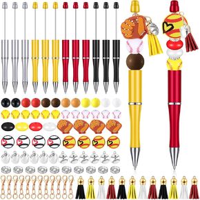 Jutom 12 Pcs Plastic Beadable Pens with 50 Pcs Colorful Beads 12 Tassels 12 Pendants Assorted Colors Bead Pens for DIY Making Kit for Pens Beaded Pens for Office (Baseball)