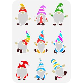 FINGERINSPIRE Gnomes Stencil 8.3x11.7inch Reusable 9 Style Gnomes Pattern Painting Template DIY Art Dwarfs Drawing Stencil for Card Making, Scrapbooking, Wood, Wall, Paper and Furniture