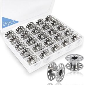 25 Pcs Metal Bobbins,Sewing Machine Bobbins Sewing Machine Accessories with Storage Box Class 15 Bobbins,Suitable for Singer Brother Bernina Kenmore Elna Babyloc Sewing Machine (Silvery)