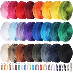 72 Yards 24 Colors #5 Nylon Zipper Rolls by The Yard with 3 Styles 260pcs Sliders,Continuous Zipper Tape for Sewing Projects,Bags,Jackets,and Crafts(24 Assorted Colors, #5)