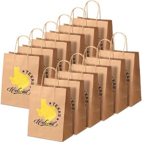 Hotop 12 Pcs Texas Gift Bags Welcome Brown Paper Bags with Handles Gold Foil for Shopping Kraft Party favor, 8 x 4.75 x 10.25 Inches