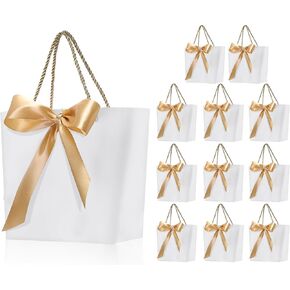 Outus 12 Pcs Bridal Paper Gift Bags Thank You Favor Bags with Handle Ribbon Bow Tags Wedding Shower Bag for Guest Bridesmaid Anniversary Party Holiday Birthday Gift Wrapping(White)