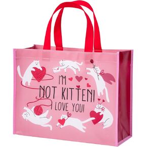 WRAPAHOLIC Large Reusable Valentine's Day Gift Bag with Handles - 10 x 5.5 x 13 inch - I'm Not Kitten I Love You