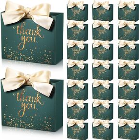 Patelai 24 Pcs Mini Thank You Gift Bags Bulk with Ribbon Handles 4.6 x 1.8 x 3.9'' St. Patrick's Day Small Gifts Wrap Bags Goodie Wedding Guest Baby Shower Irish Party Supplies(Green)