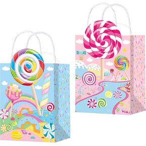 C L cooper life 12pcs Candyland Party Gift Treat Bags Lollipop Themed Party Goodie Bags with Handles Candyland Birthday Paper Gift Bag for Sweet Candy Party Baby Shower Supplies