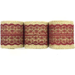 Allydrew 6 Yards Total Vintage Natural Burlap Lace Ribbon (3 Rolls) – Pink