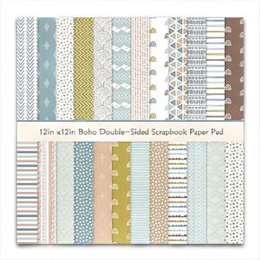 Boho Pattern Scrapbook Paper-12x12,Scrapbook Paper Pad, 24 Pack Double-Sided Colorful Decorative Craft Paper, DIY Art Craft Card Folded Flat Making Scrapbook Photo Album Decor