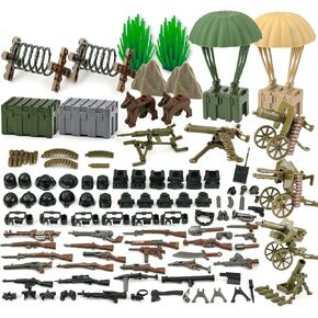 Military Weapons Pack WW2 Army Accessories Set for Figures, 280+ Pieces SWAT Soldier Brick Guns and Armor, Compatible with Major Brands Building Blocks for Boys