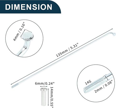 Bicycle Spokes Bike Wheel Spokes Silver Tone Nipple 1 Set 14G 265mm Length Carbon Steel Galvanized in Kuwait