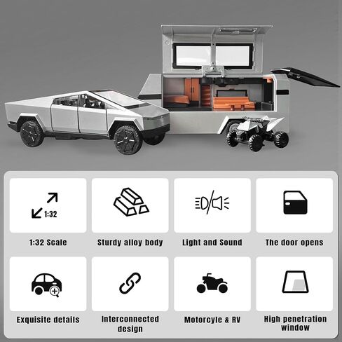 1/32 Pickup Trailer RV Model Kit, Car Model Diecast Metal Toy,Truck Model Simulation Sound Light,Toy Trucks with RV Motor,Best Gift for Kids or Model car Collectors(Black) in Saudi Arabia