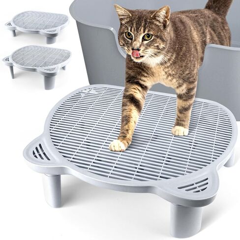 Adjustable 3 Steps Litter Box Ramp, Litter Box Step with Filter Function, Easy to Clean Cat Litter Stair Catcher for Older Cats and Small Cats (Black) in Kuwait