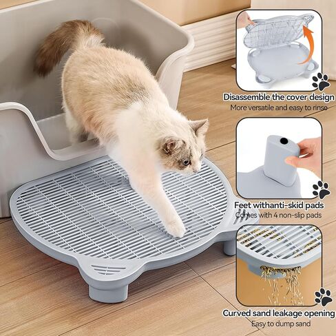 Adjustable 3 Steps Litter Box Ramp, Litter Box Step with Filter Function, Easy to Clean Cat Litter Stair Catcher for Older Cats and Small Cats (Black) in Kuwait