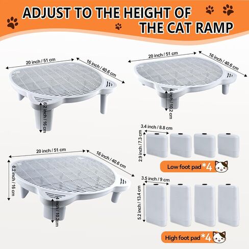 Adjustable 3 Steps Litter Box Ramp, Litter Box Step with Filter Function, Easy to Clean Cat Litter Stair Catcher for Older Cats and Small Cats (Black) in Kuwait