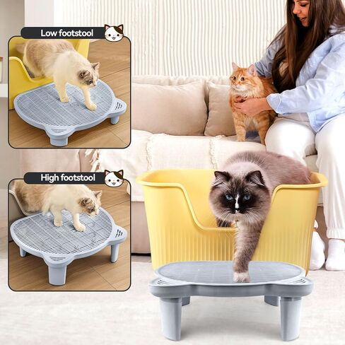 Adjustable 3 Steps Litter Box Ramp, Litter Box Step with Filter Function, Easy to Clean Cat Litter Stair Catcher for Older Cats and Small Cats (Black) in Kuwait