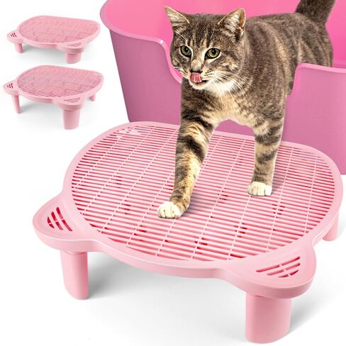Adjustable 3 Steps Litter Box Ramp, Litter Box Step with Filter Function, Easy to Clean Cat Litter Stair Catcher for Older Cats and Small Cats (Black) in Kuwait
