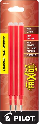 Pilot, FriXion Ball Gel Ink Refills for Erasable Pens, Fine Point 0.7 mm, Pack of 3, Red in Saudi Arabia