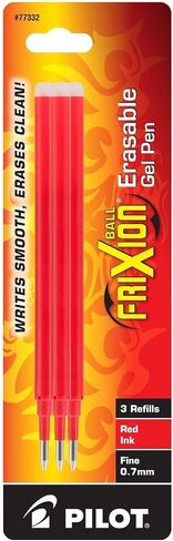 Pilot, FriXion Ball Gel Ink Refills for Erasable Pens, Fine Point 0.7 mm, Pack of 3, Red in Saudi Arabia