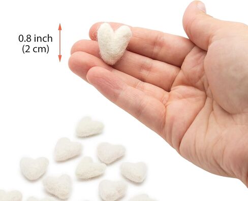 Glaciart One Felted Hearts - Mini 0.8" (20 Pcs) - Needle Felting - Needle Felting & Essential Oils Ready - Handmade in Nepal Using 100% Natural New Zealand Wool, for Art Projects & Valentines Decor in Saudi Arabia