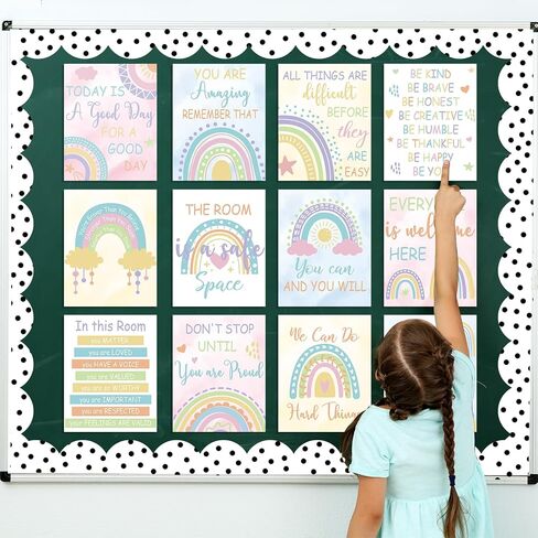 Nezyo 12 Pcs Rainbow Classroom Decor Boho Poster Bulletin Board Decorations Welcome Sign Inspirational Wall Art Motivational Poster for Classroom Nursery Decor, 11 x 14 Inch(Pastel Color) in Saudi Arabia