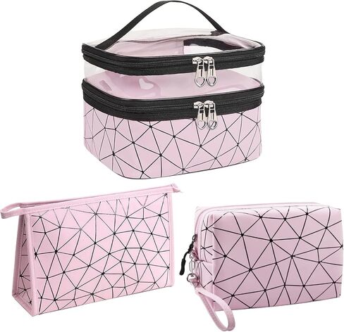 Travel Makeup Bag Organizer, Waterproofing Toiletry Bag Set, Skincare Bag with 2 Cosmetic Bags for Women (Silver) in Saudi Arabia