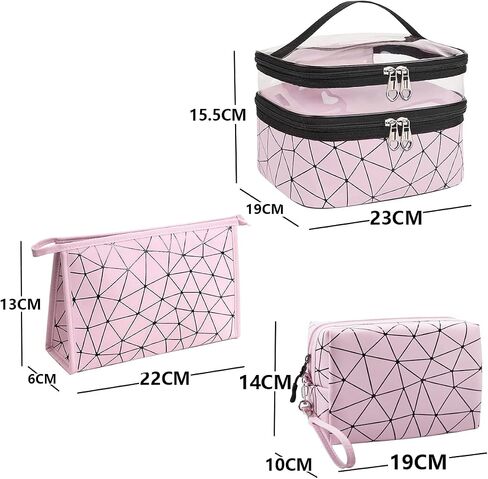 Travel Makeup Bag Organizer, Waterproofing Toiletry Bag Set, Skincare Bag with 2 Cosmetic Bags for Women (Silver) in Saudi Arabia