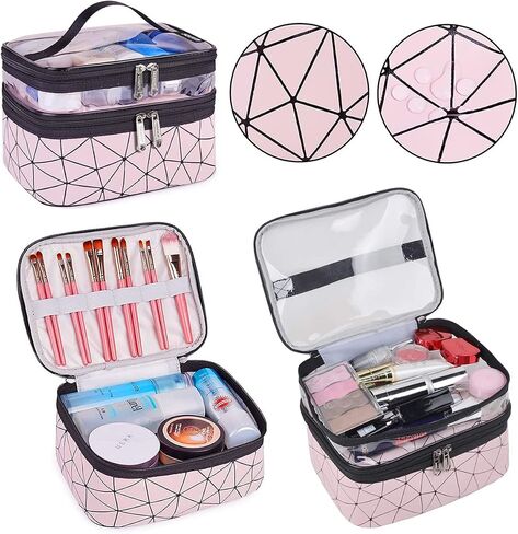Travel Makeup Bag Organizer, Waterproofing Toiletry Bag Set, Skincare Bag with 2 Cosmetic Bags for Women (Silver) in Saudi Arabia