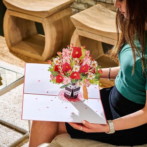 Paper Love 3D Pop Up Card, Lovely Roses Pop-Up Cards, for Birthday, Anniversary, Mothers Day, Thank You, Get Well, All Occasion - 5" x 7" Cover - Includes Envelope and Note Tag in Kuwait