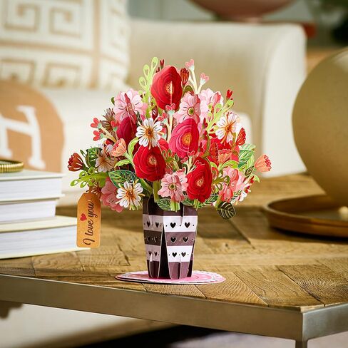 Paper Love 3D Pop Up Card, Lovely Roses Pop-Up Cards, for Birthday, Anniversary, Mothers Day, Thank You, Get Well, All Occasion - 5" x 7" Cover - Includes Envelope and Note Tag in Kuwait