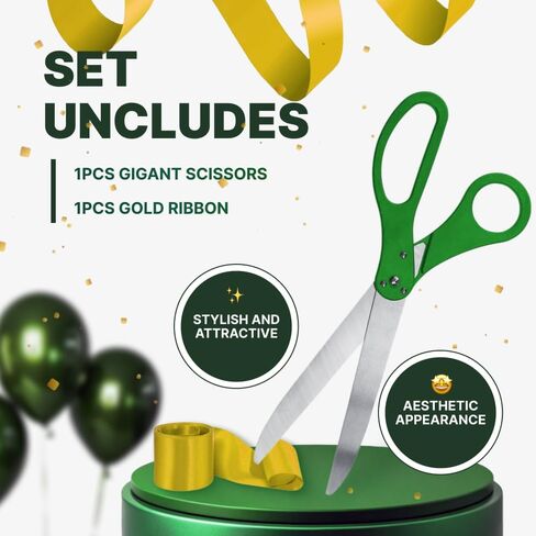 25 Inch Giant Scissors Ribbon Cutting Ceremony Set – Green Ribbon Cutting Ceremony Kit Extra Large with Grand Opening Ribbon for Events & Business Launches in Kuwait