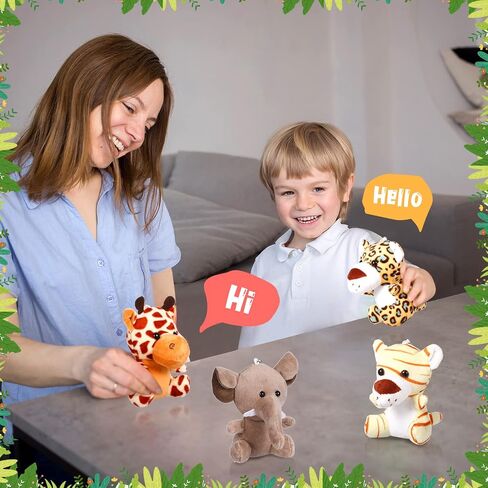 HyDren 18 Pcs Small Safari Stuffed Animals Bulk 4.8 Inch Jungle Animal Mini Plush Toy Lion Tiger Elephant Giraffe Leopard Monkey Figures for Summer, Baby Shower, Birthday Party(Lovely Style) in Saudi Arabia