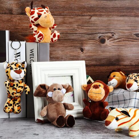HyDren 18 Pcs Small Safari Stuffed Animals Bulk 4.8 Inch Jungle Animal Mini Plush Toy Lion Tiger Elephant Giraffe Leopard Monkey Figures for Summer, Baby Shower, Birthday Party(Lovely Style) in Saudi Arabia