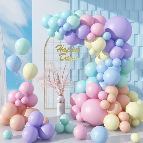 Biapian Pastel Balloon Arch, 104PCS Rainbow Balloon Garland With 18/12/10/5 Inch Different Sizes Macaron Pink Blue Purple Party Latex Balloon for Birthday Baby Shower Wedding Party Decorations in Saudi Arabia