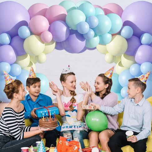 Biapian Pastel Balloon Arch, 104PCS Rainbow Balloon Garland With 18/12/10/5 Inch Different Sizes Macaron Pink Blue Purple Party Latex Balloon for Birthday Baby Shower Wedding Party Decorations in Saudi Arabia