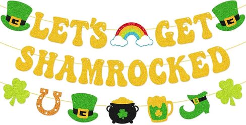 دعونا نحصل على شاميروكس راية سعيدة ديكورات عيد القديس باتريك كلوفر شامروك جارلاند بريق الذهب الأيرلندي القديس باتريك يوم العطلة لوازم حفلة العطلات in Kuwait