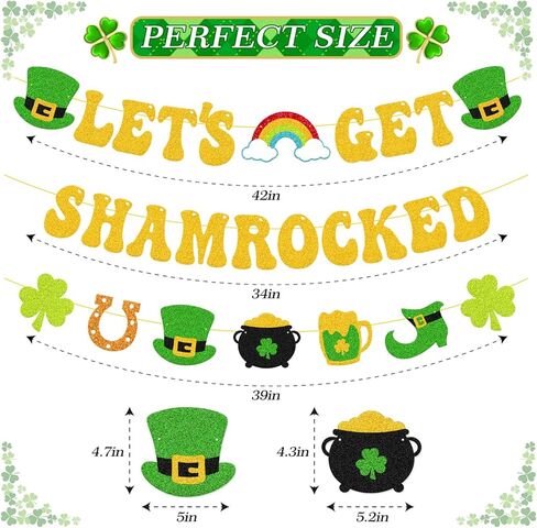 دعونا نحصل على شاميروكس راية سعيدة ديكورات عيد القديس باتريك كلوفر شامروك جارلاند بريق الذهب الأيرلندي القديس باتريك يوم العطلة لوازم حفلة العطلات in Kuwait