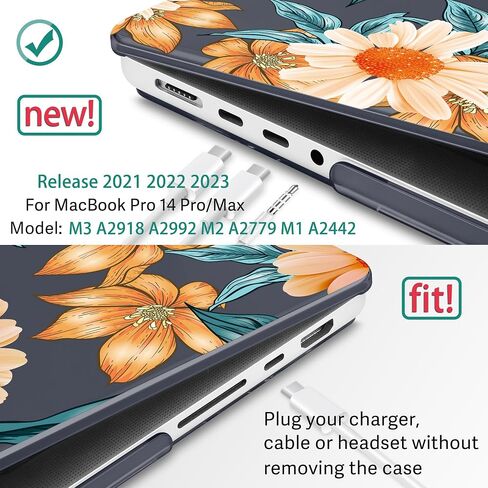 May Chen for MacBook Pro 14 inch M3 M2 M1 Chip (Models: A3401 A3185 A2918 A2995 A2779 A2442) 2021 2022 2023 2024 Release, Bow Print Hard Shell Case wtih Keyboard Cover, Sakura Pink Glitter in Saudi Arabia