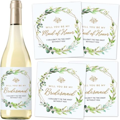 Bridesmaid Mini Champagne Labels, Set of 10, Will You Be My Bridesmaid and Maid of Honor, Floral Wine Stickers for Bridal Shower, Barchelorrete Party, or Bridesmaid Proposal… in Saudi Arabia